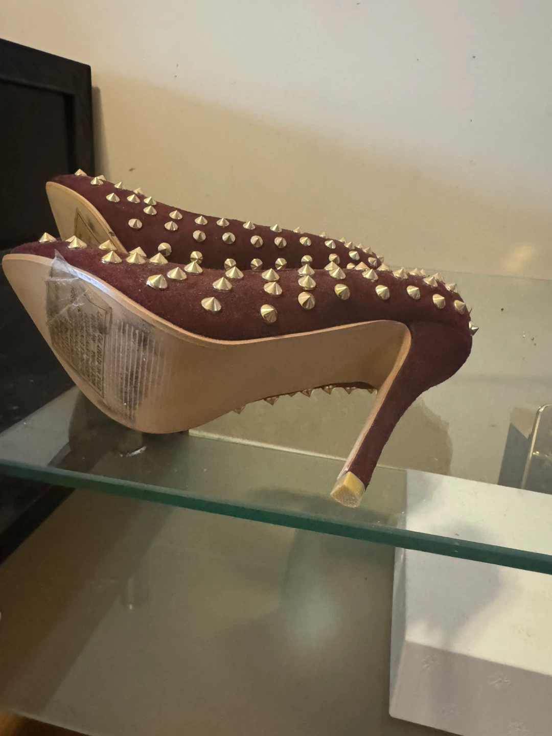 Rubi Burgundy Studded Heels - Size 37 - photo 2