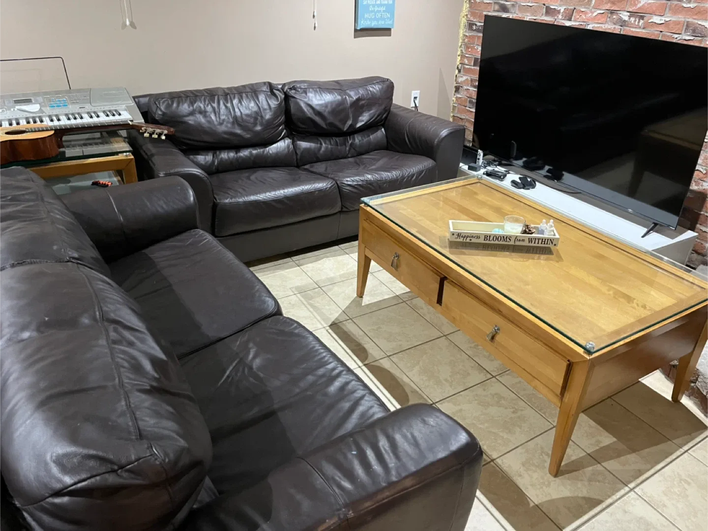 Brown Leather Sofa Set