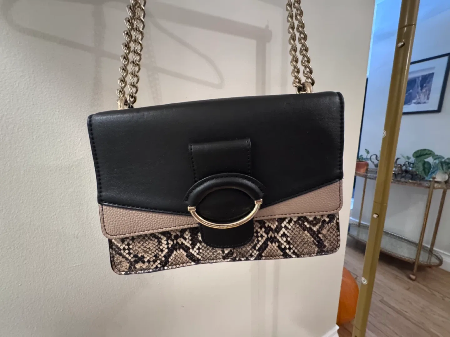 Nine West Snakeskin & Black Chain Crossbody Bag image indicator(2)