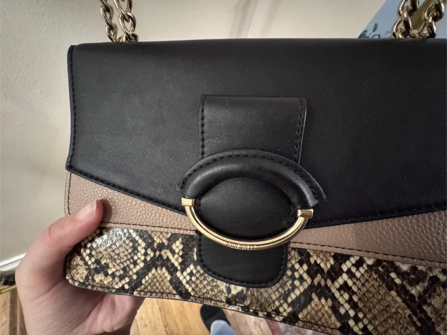Nine West Snakeskin & Black Chain Crossbody Bag image indicator(6)