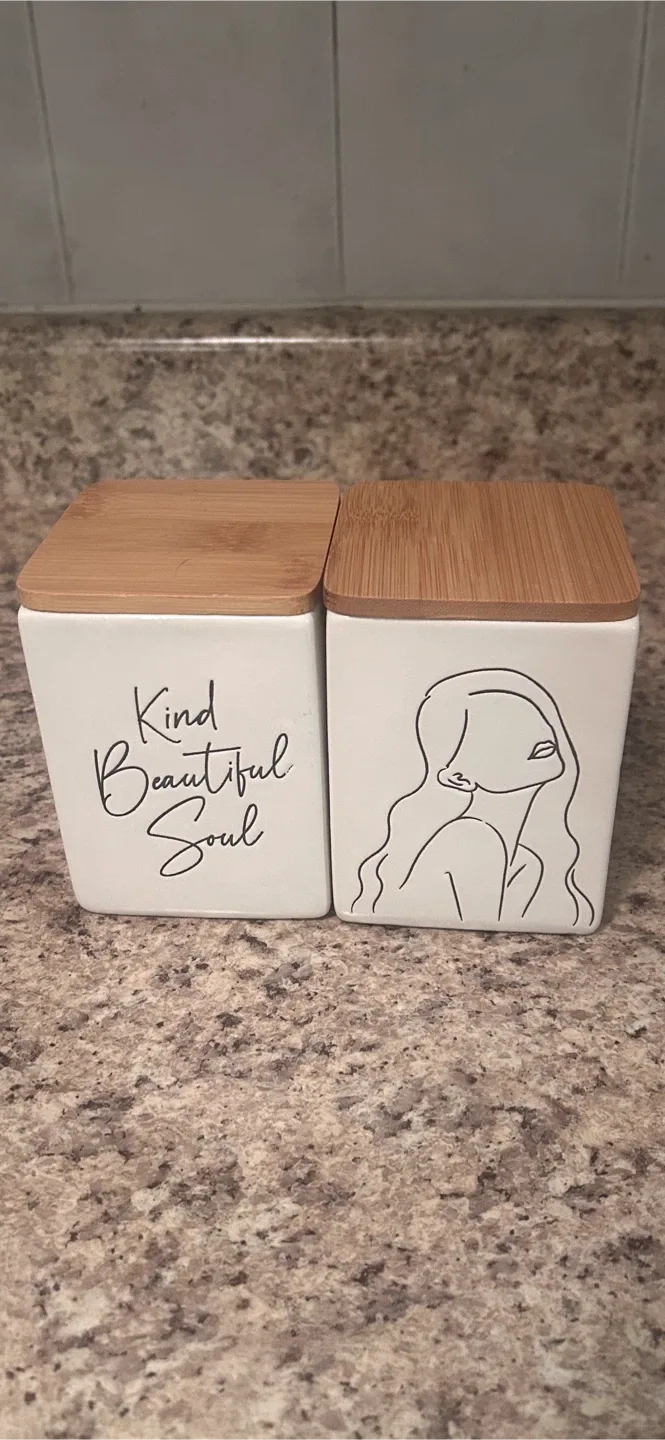Ceramic Canister Set – Modern Line Art + Bamboo Lids