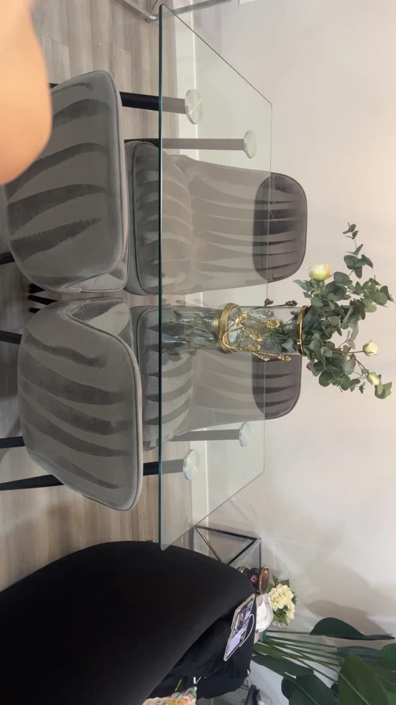 Glass Top Dining Table with 4 Grey Velvet Chairs image indicator(2)