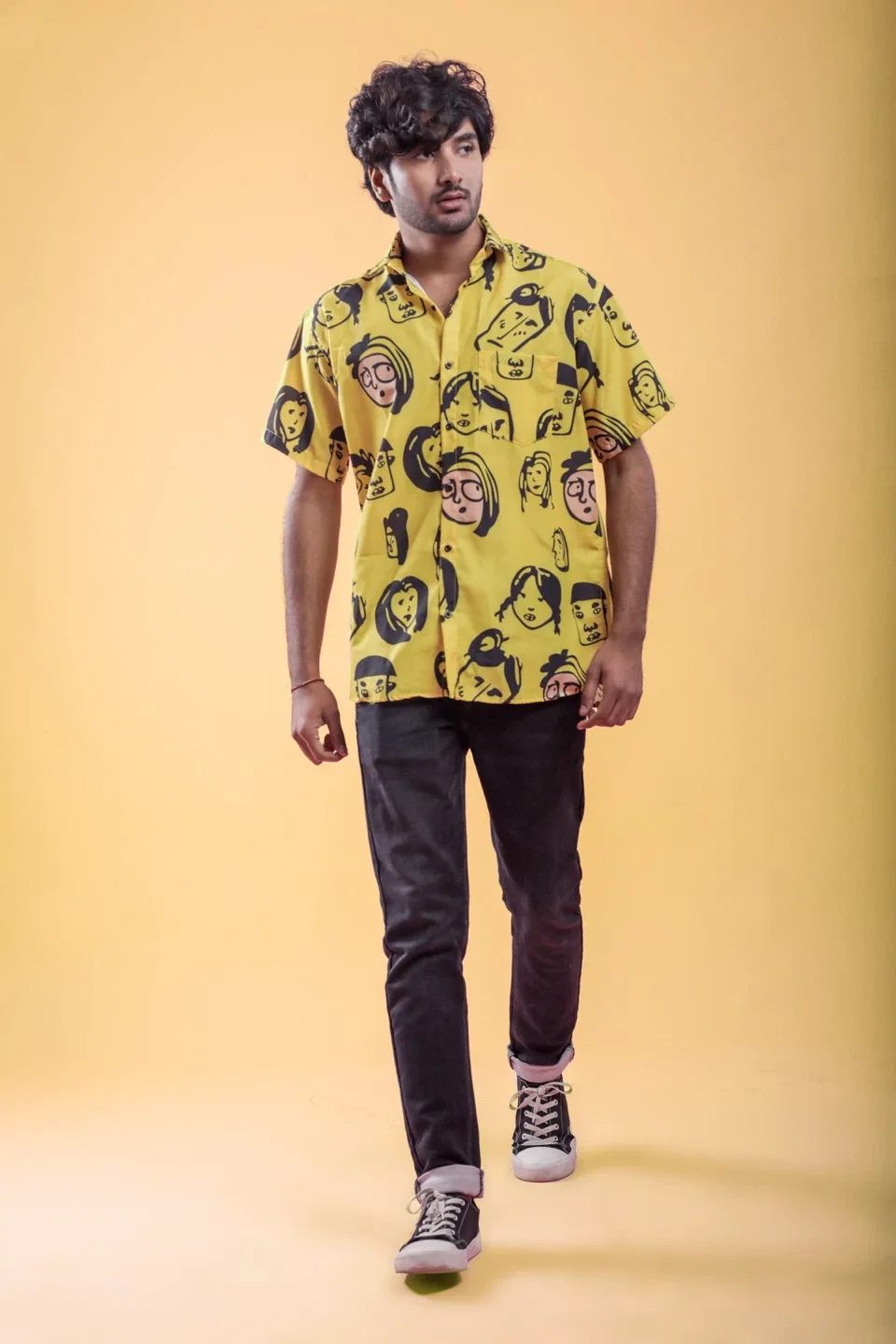 Yellow Short Sleeve Printed Shirt