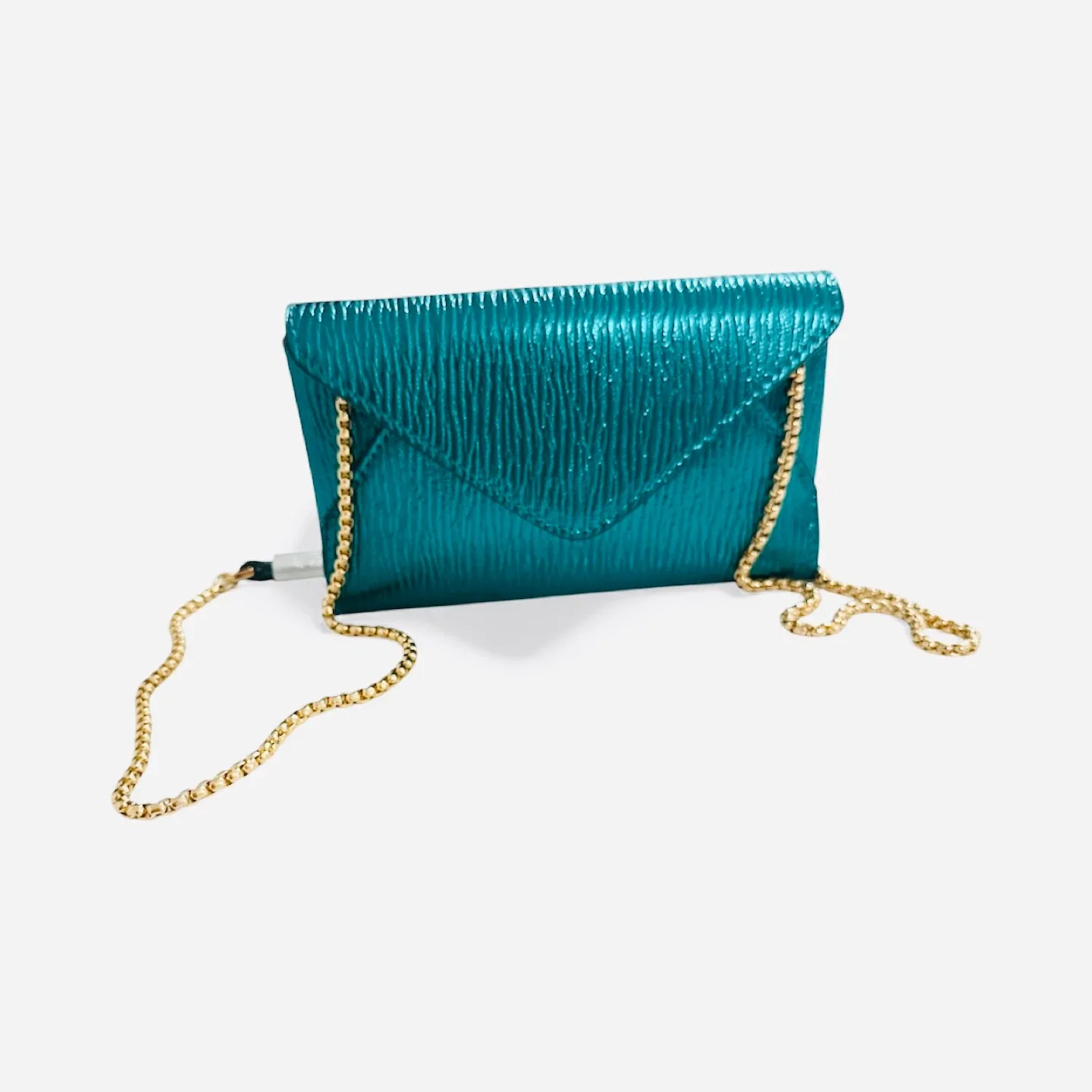 Zara Metallic Teal Envelope Crossbody – New!