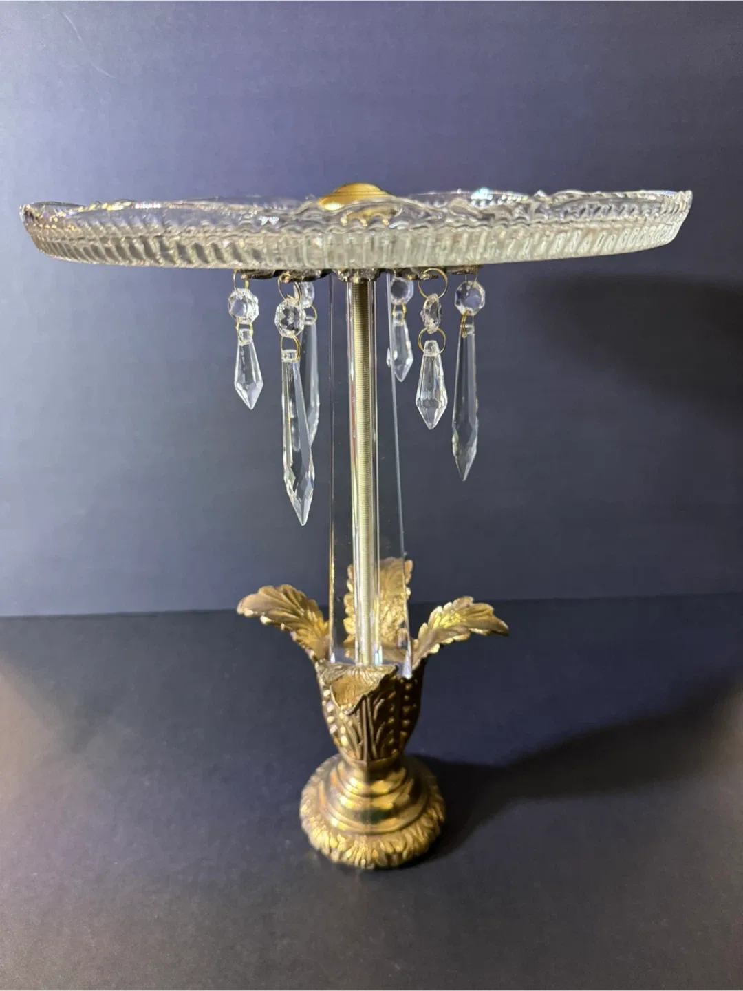 Vintage Crystal & Brass Cake Stand