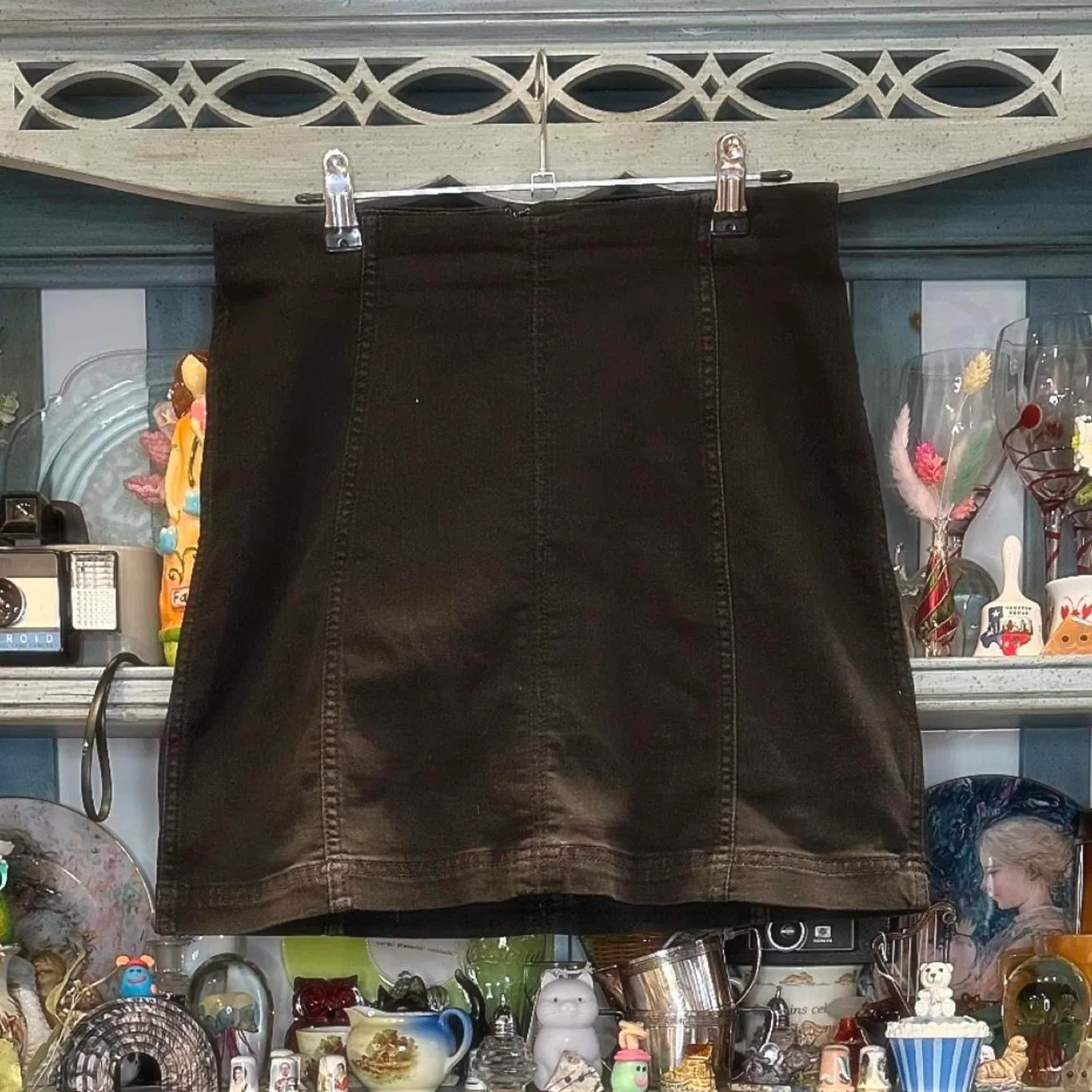 Free People Black Denim Mini Skirt