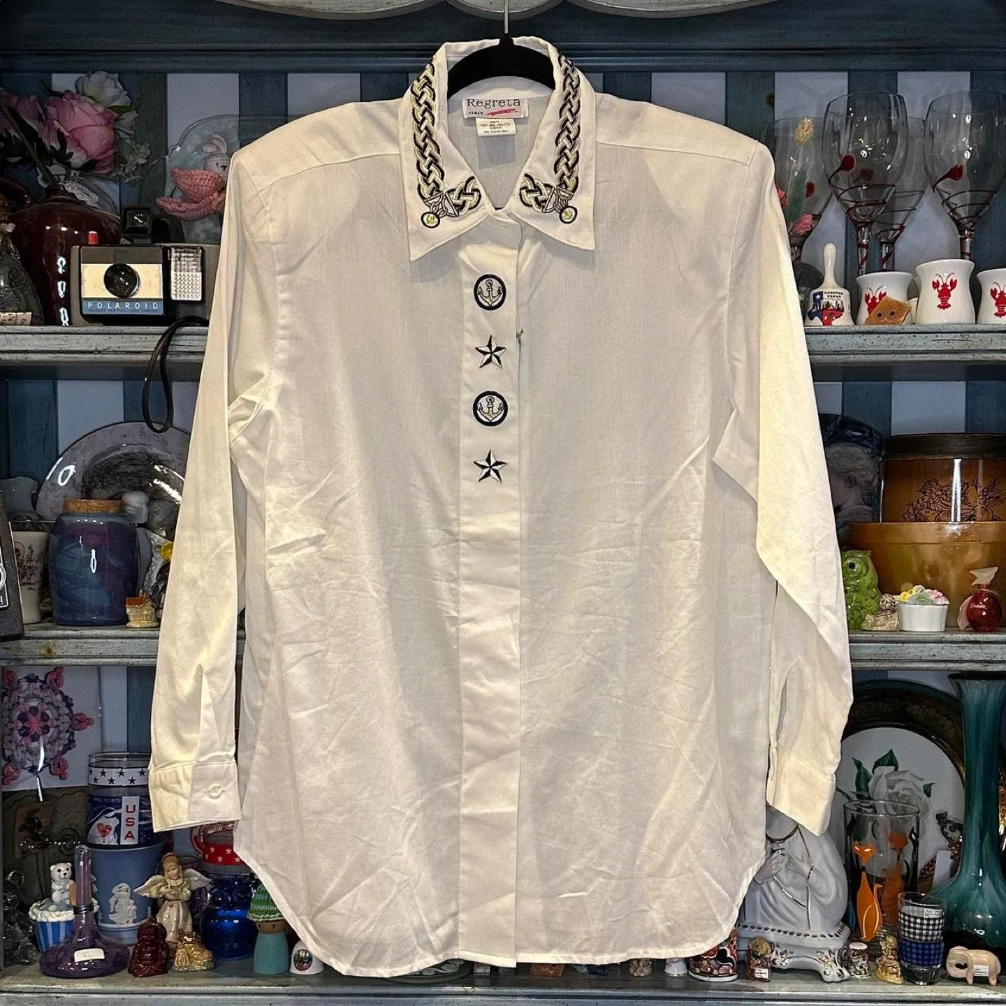Regreta Italy White Embroidered Shirt