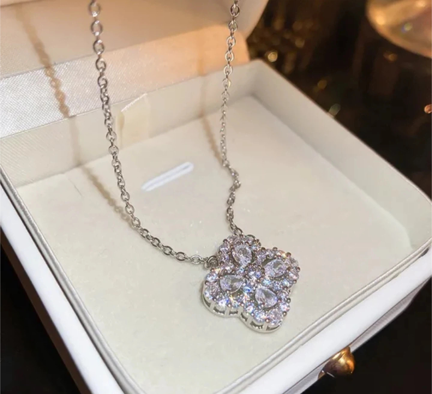 Clover Necklace & Earrings Set - Silver - photo 3