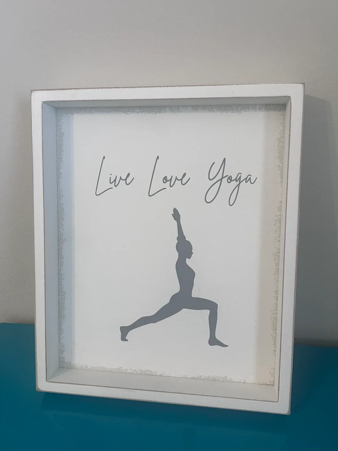 🧘🏻‍♀️ Live Love Yoga Wall Art – White Shadowbox Frame – 12”x10”