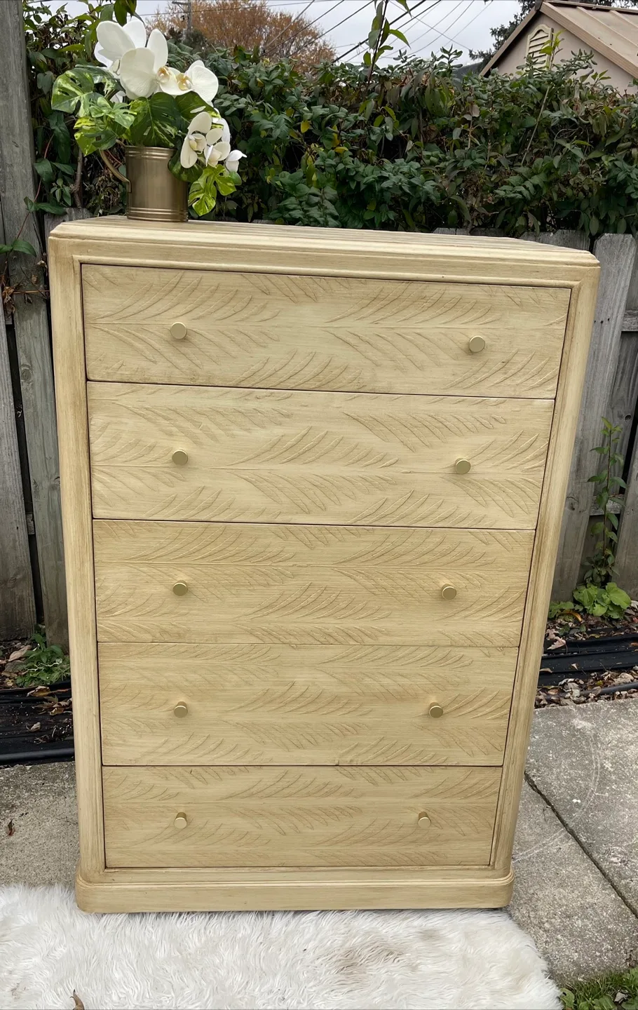 5 drawers tallboy dresser redone in Pottery Barn Dupe/ Sausalito
