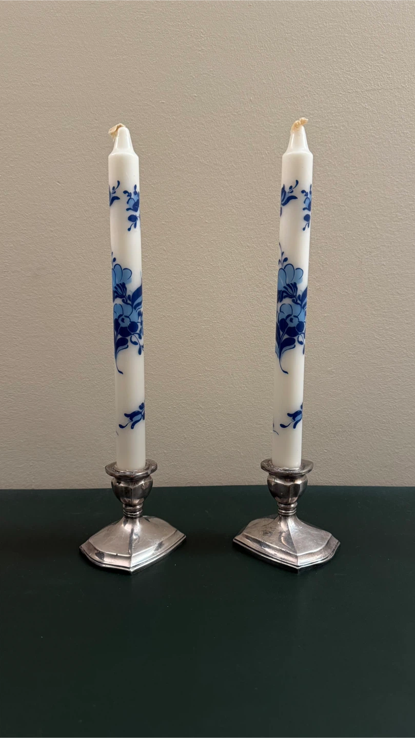 Vintage candle stick holder & candles - set of 2