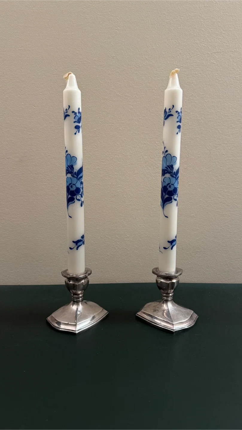 Vintage candle stick holder & candles - set of 2