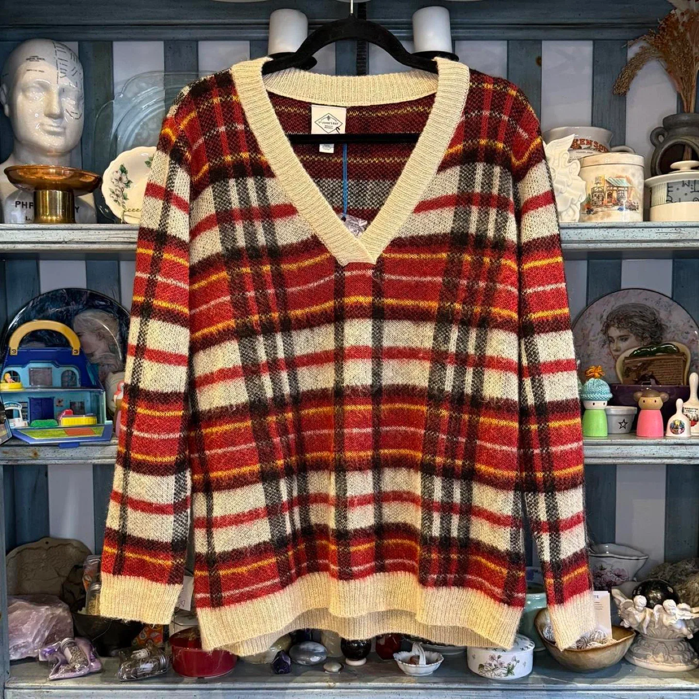 St. John's Bay Plaid V-Neck Sweater - Size M