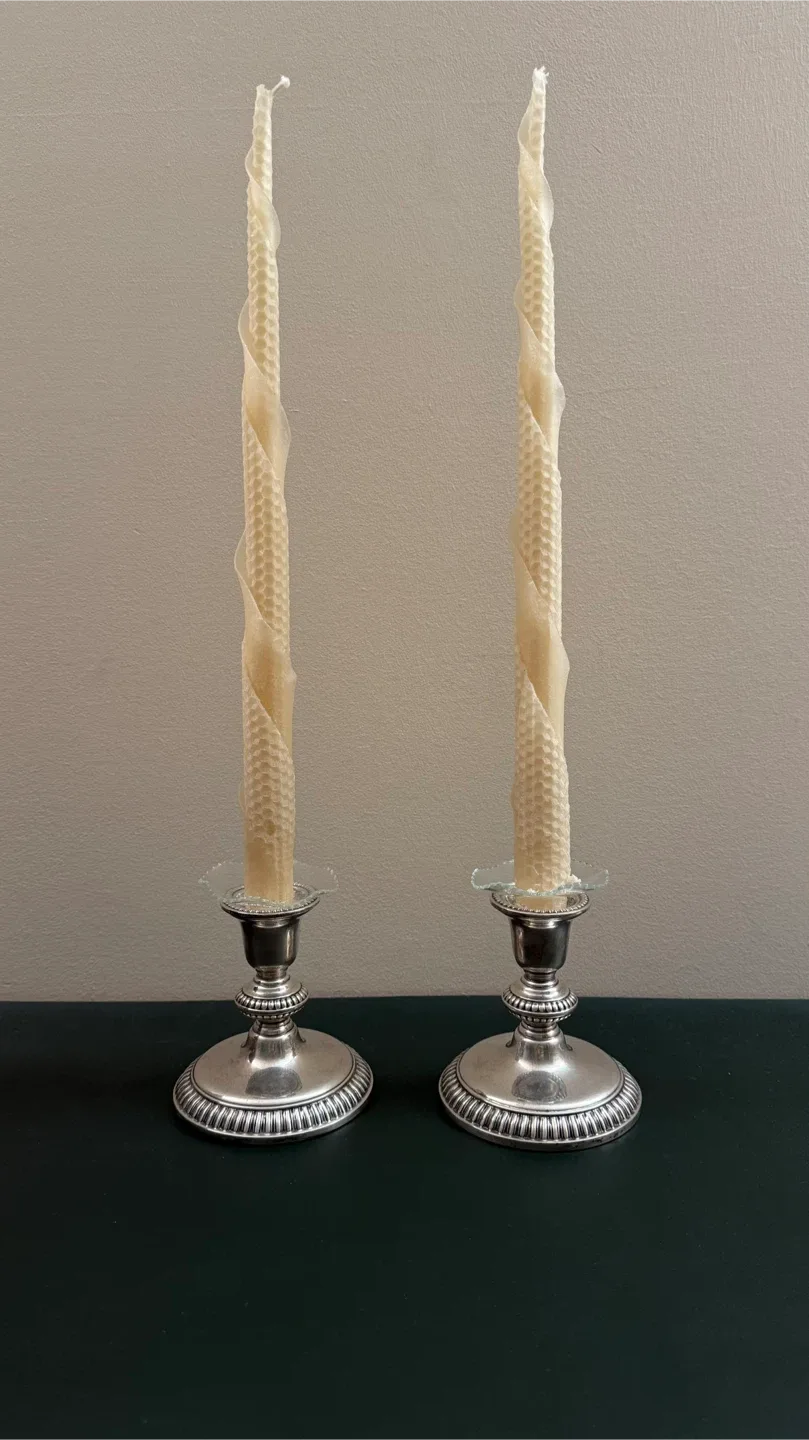 Vintage Candleholder and Beeswax Candles - set of 2