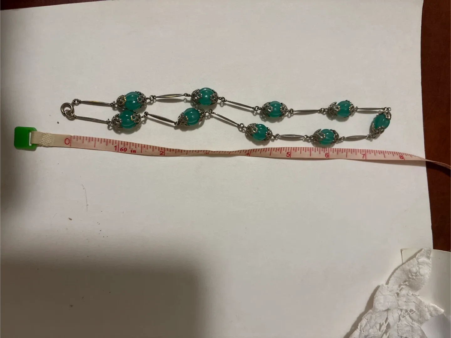 Vintage Neiger Brothers Uranium Glass Silver Tone Metal Necklace image indicator(6)