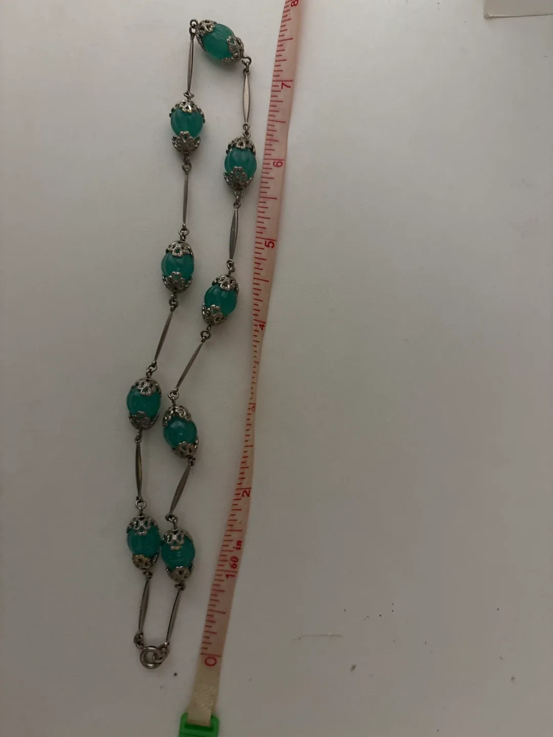 Vintage Neiger Brothers Uranium Glass Silver Tone Metal Necklace image indicator(7)