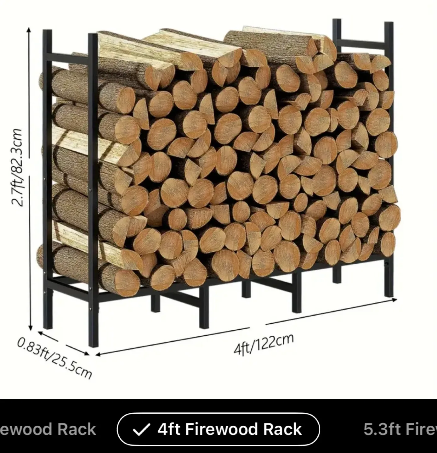 4ft Firewood Rack - Wood Storage Holder
