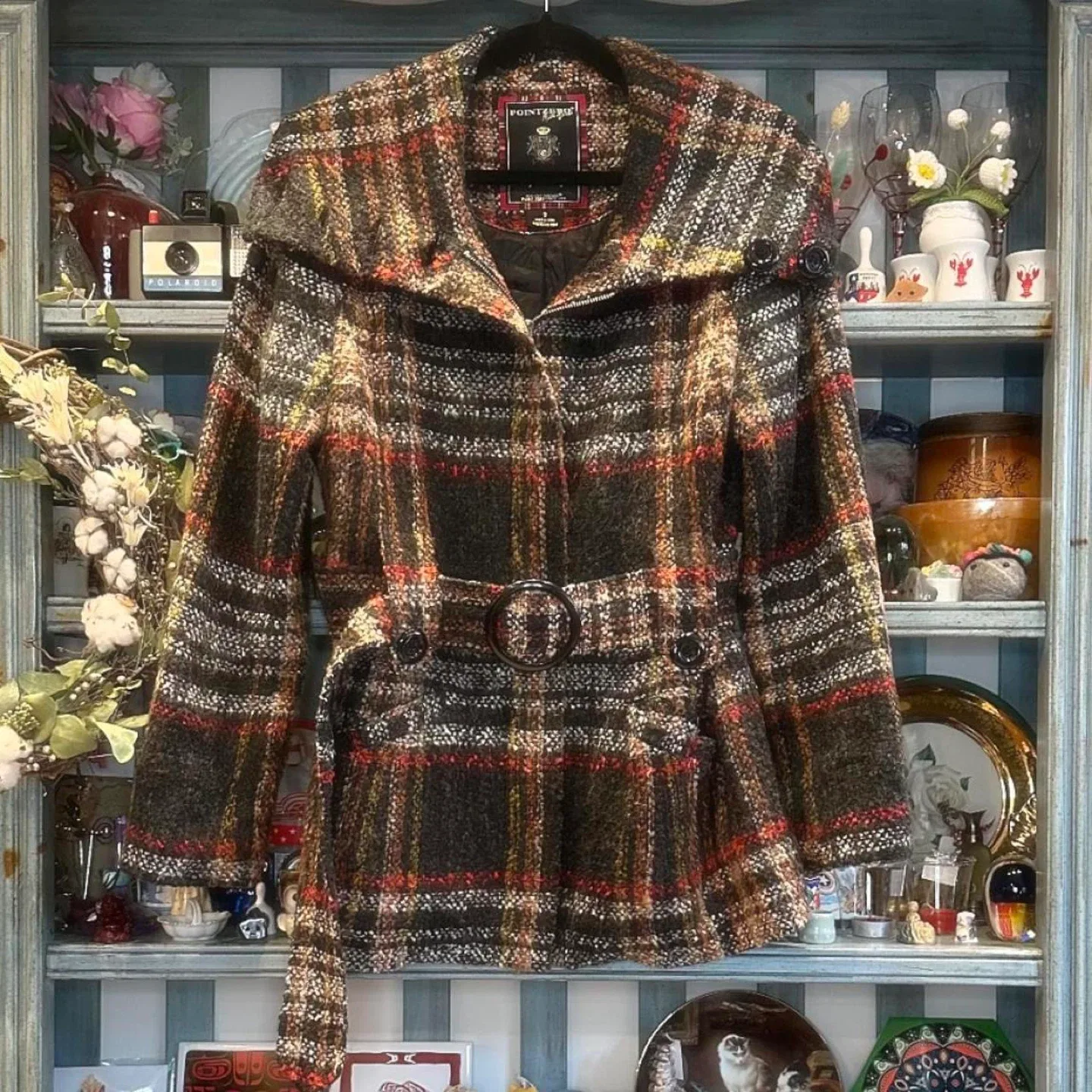 POINT ZERO Plaid Wool Blend Coat - Size L