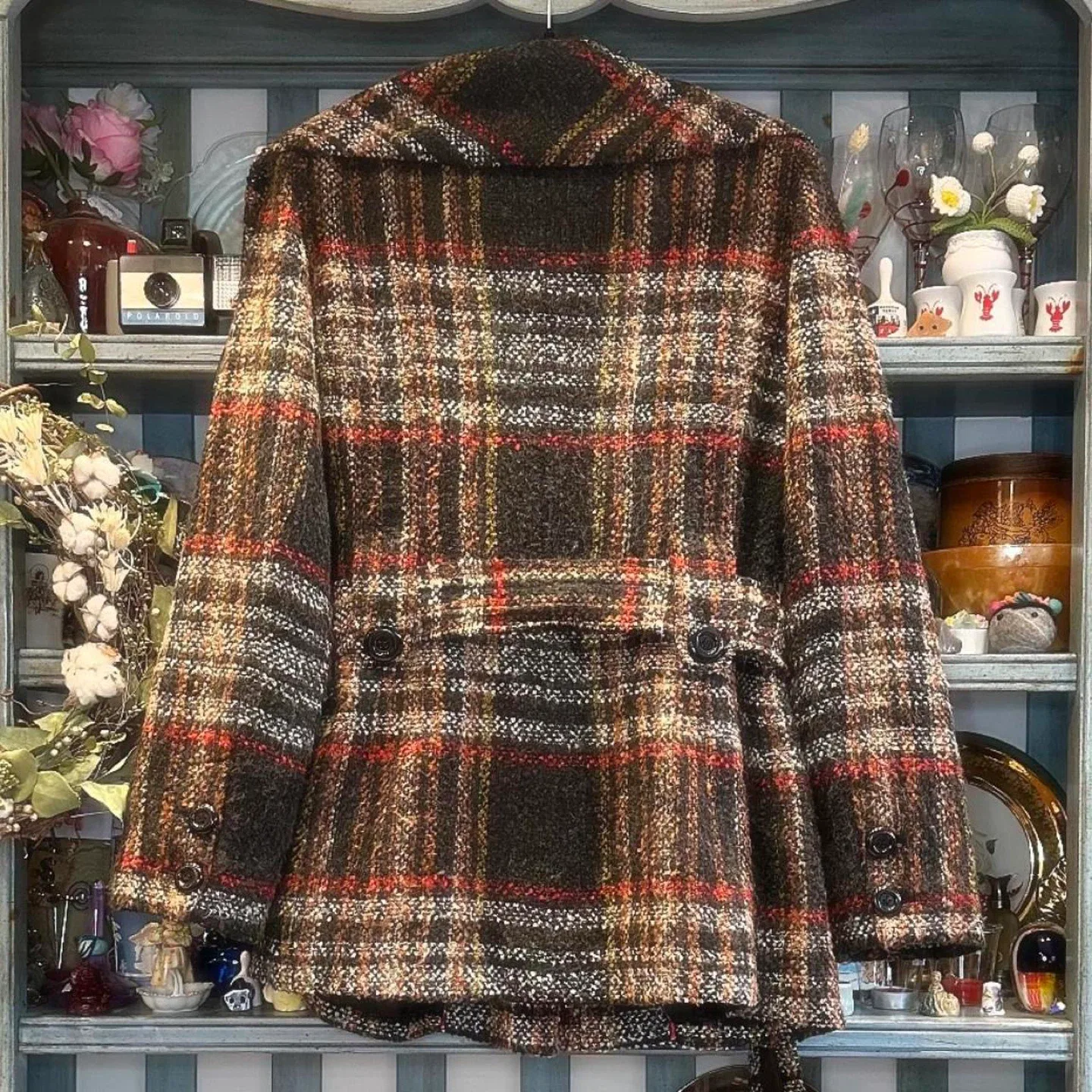 POINT ZERO Plaid Wool Blend Coat - Size L image indicator(2)