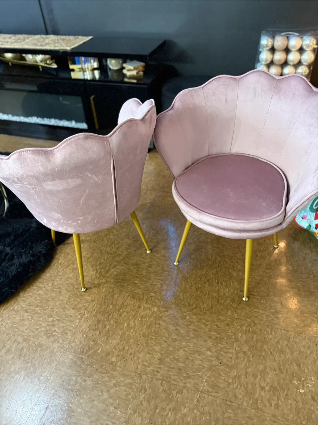 Pink Velvet Shell Accent Chair