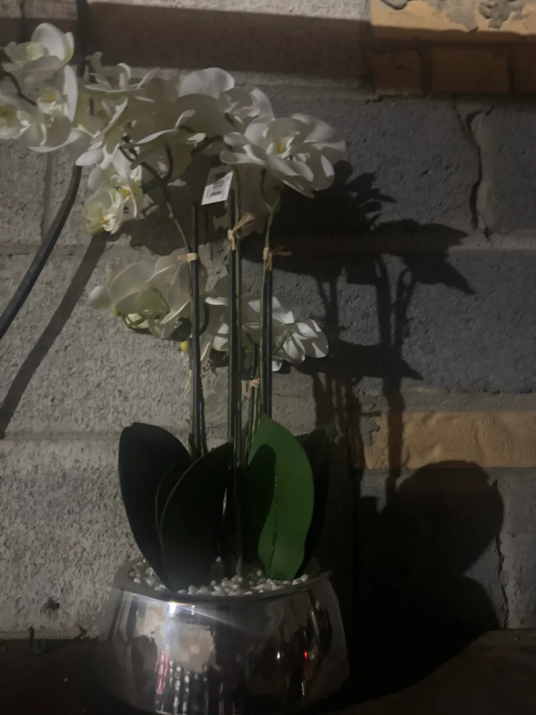 Artificial White Orchid in Silver Pot