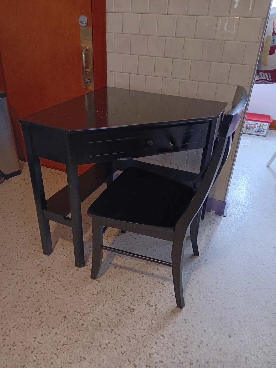 Black Wooden Desk and Chair Set - photo 2