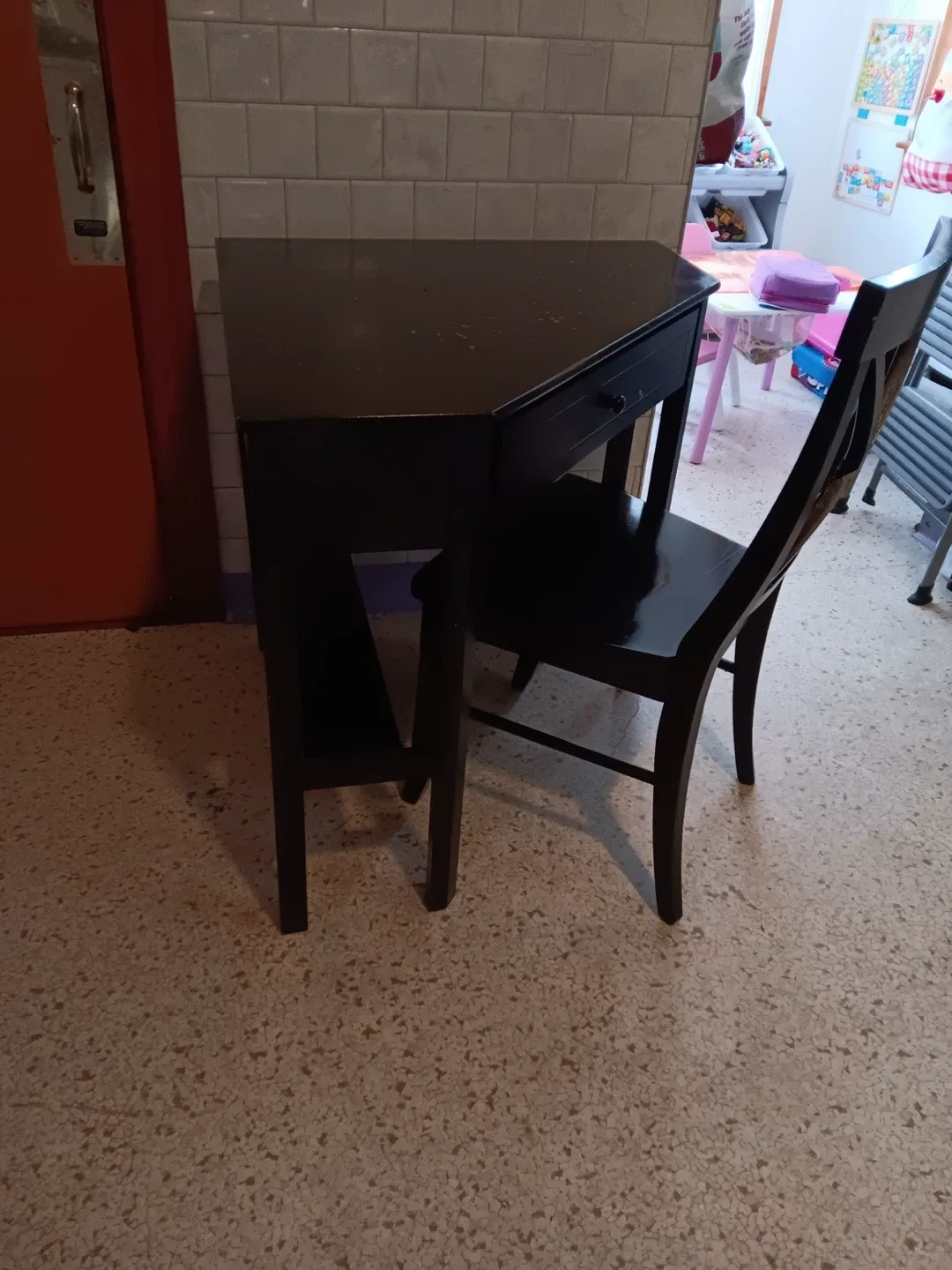 Black Wooden Desk and Chair Set