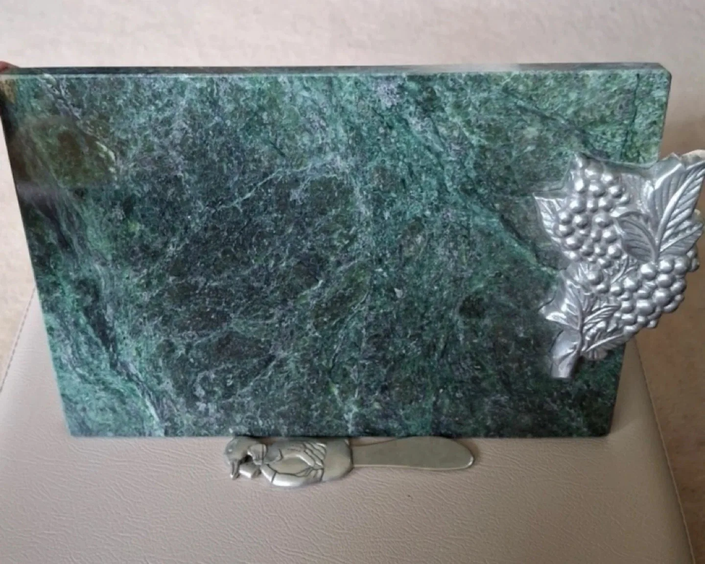 Vintage Seagull Pewter green marble cheese tray image indicator(3)