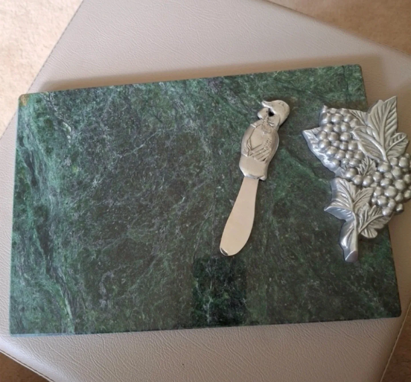 Vintage Seagull Pewter green marble cheese tray image indicator(2)