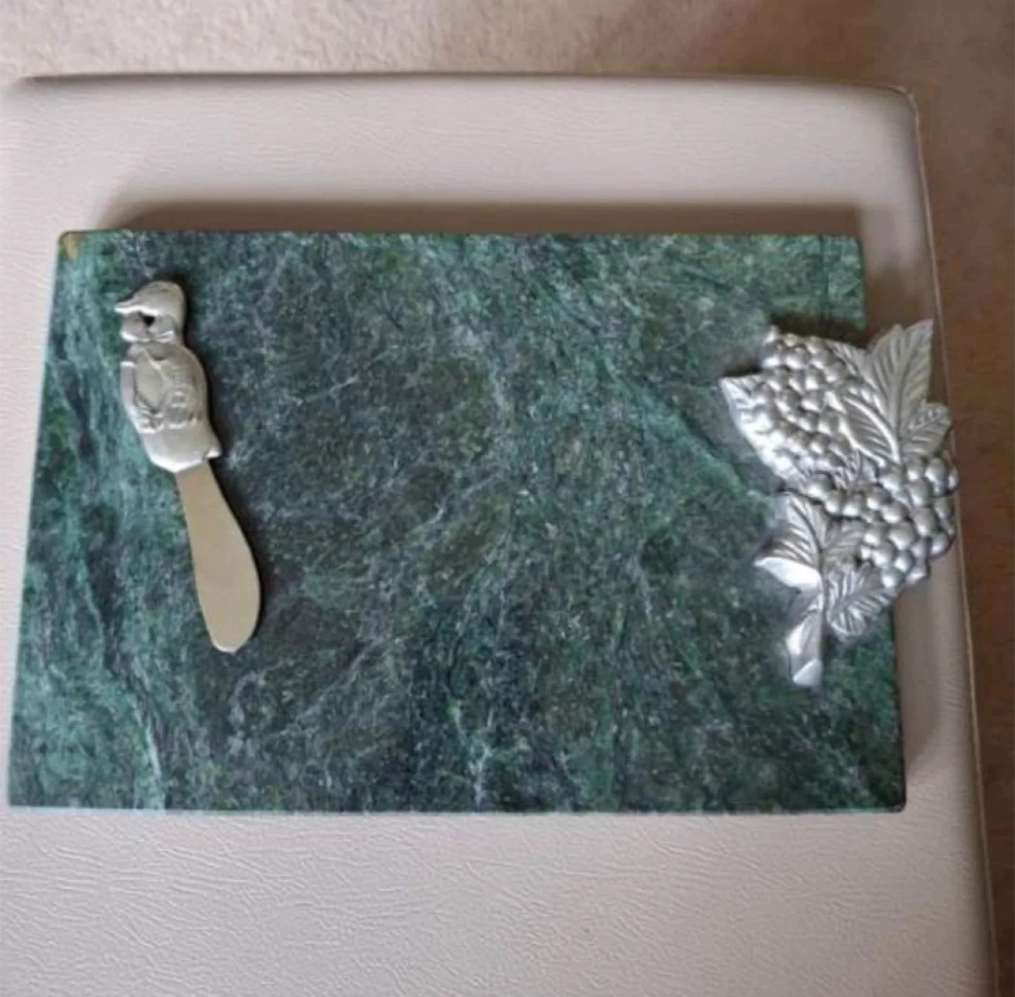 Vintage Seagull Pewter green marble cheese tray