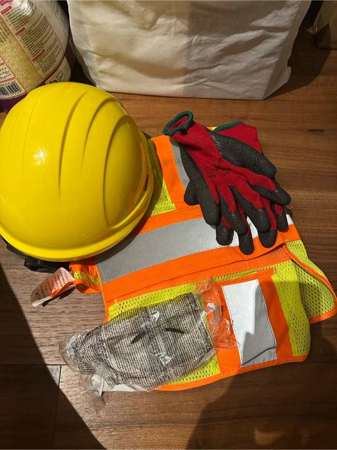 Construction Gloves, Safety Vest, Hard Hat & Masks