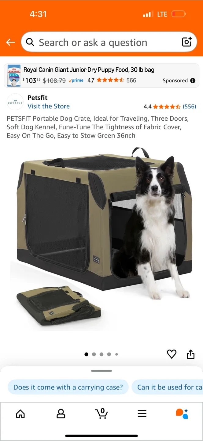 PETSFIT Portable Dog Crate - Green 36 inch