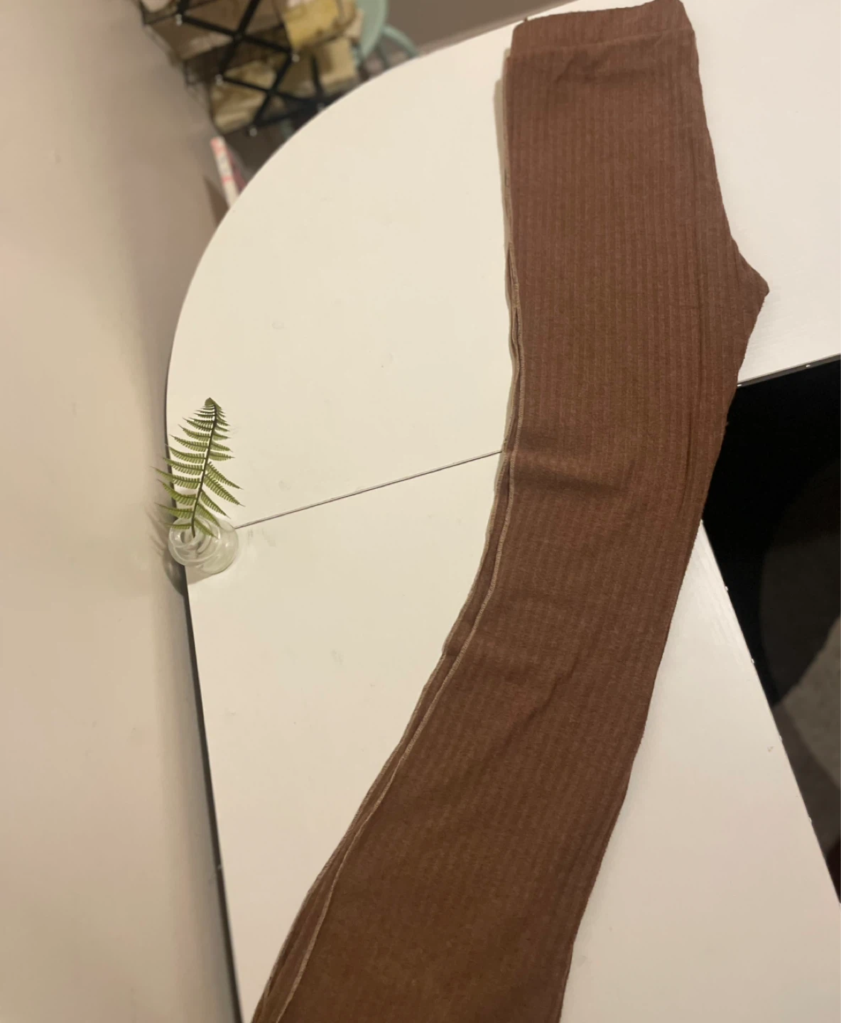 Brown Ribbed Flare Leggings