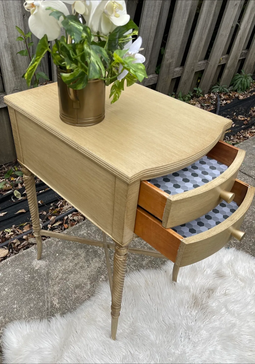 Beautiful nightstand with 2 drawers redone In Pottery Barn Dupe image indicator(4)