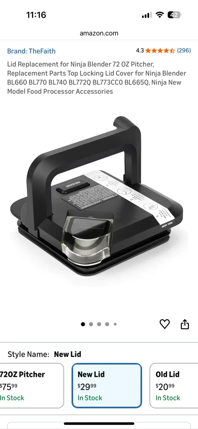 Ninja Professional 1500 Watts Blender lid, knife. For parts. image indicator(2)