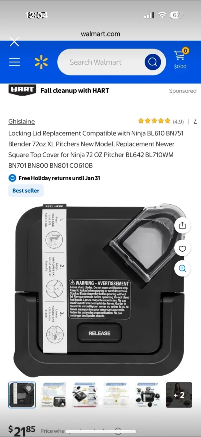 Ninja Professional 1500 Watts Blender lid, knife. For parts. image indicator(7)