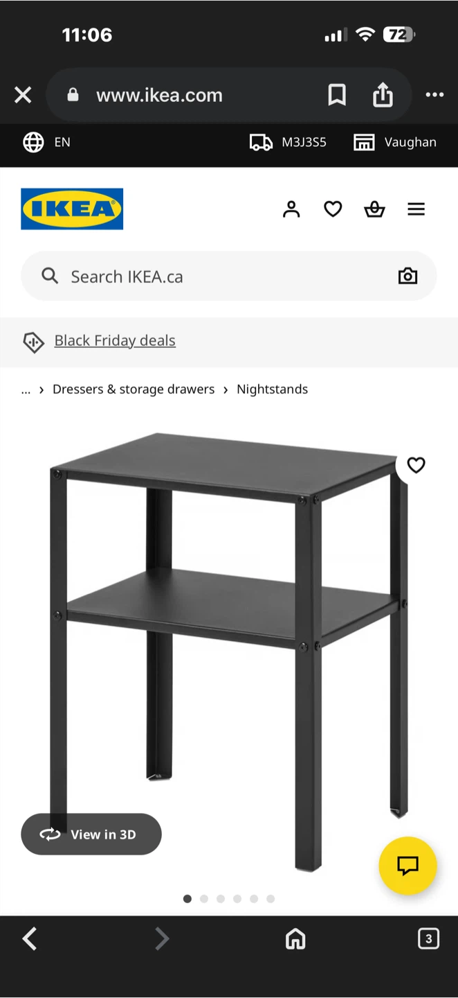 IKEA Black Metal Nightstand with Lamp - photo 3
