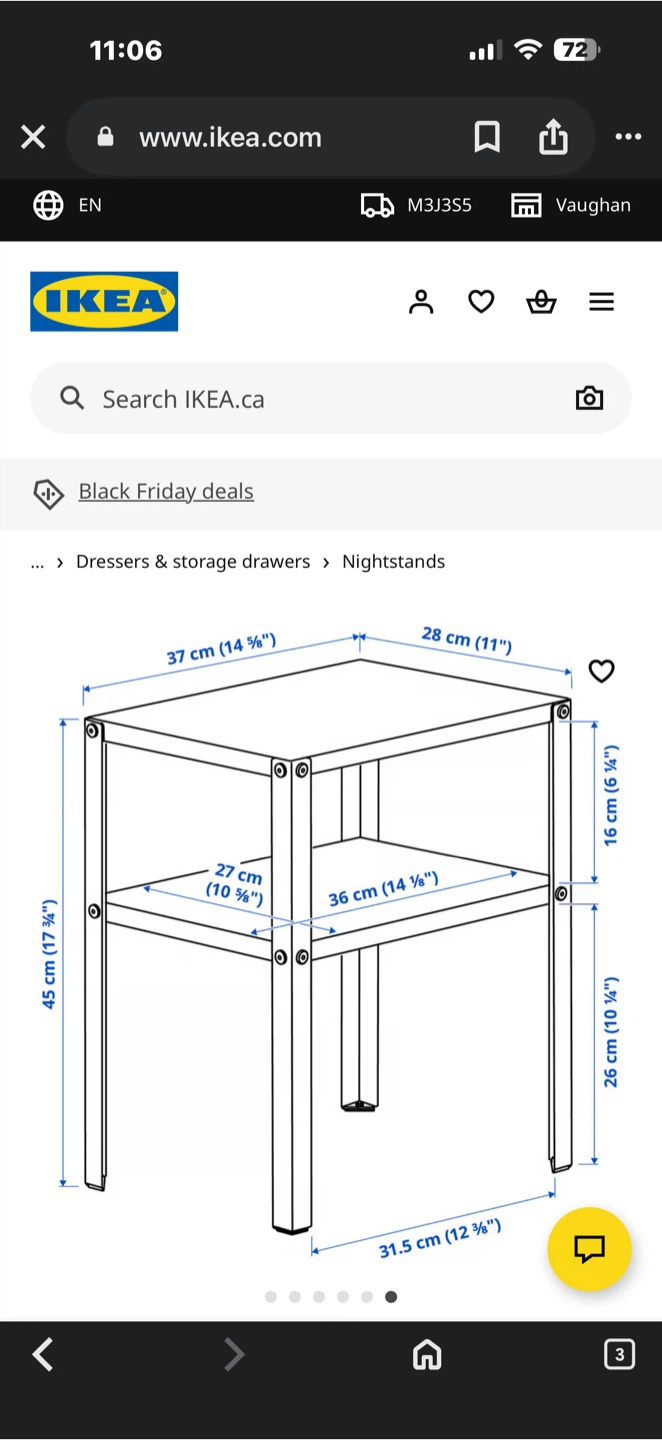 IKEA Black Metal Nightstand with Lamp - photo 4