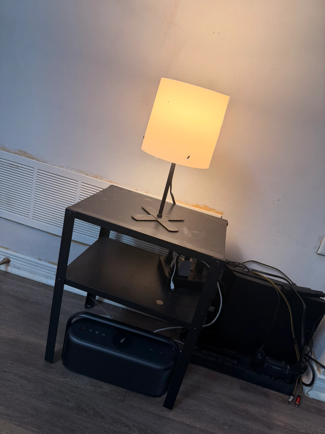 IKEA Black Metal Nightstand with Lamp
