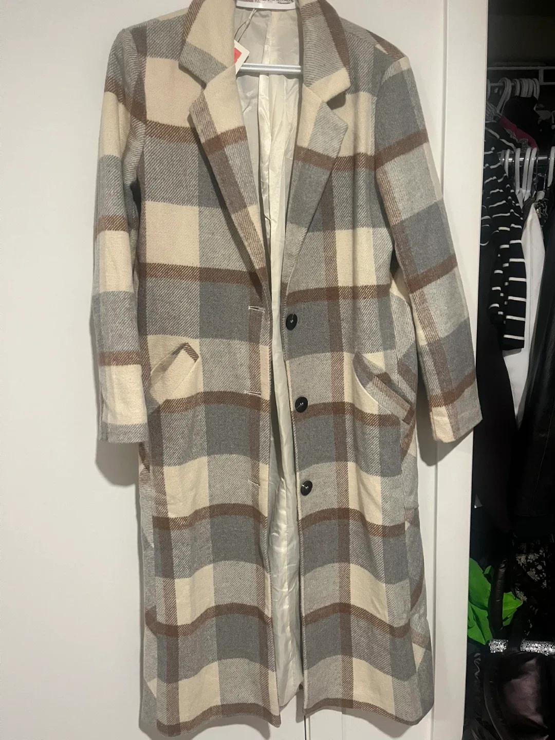 Plaid Wool Blend Coat