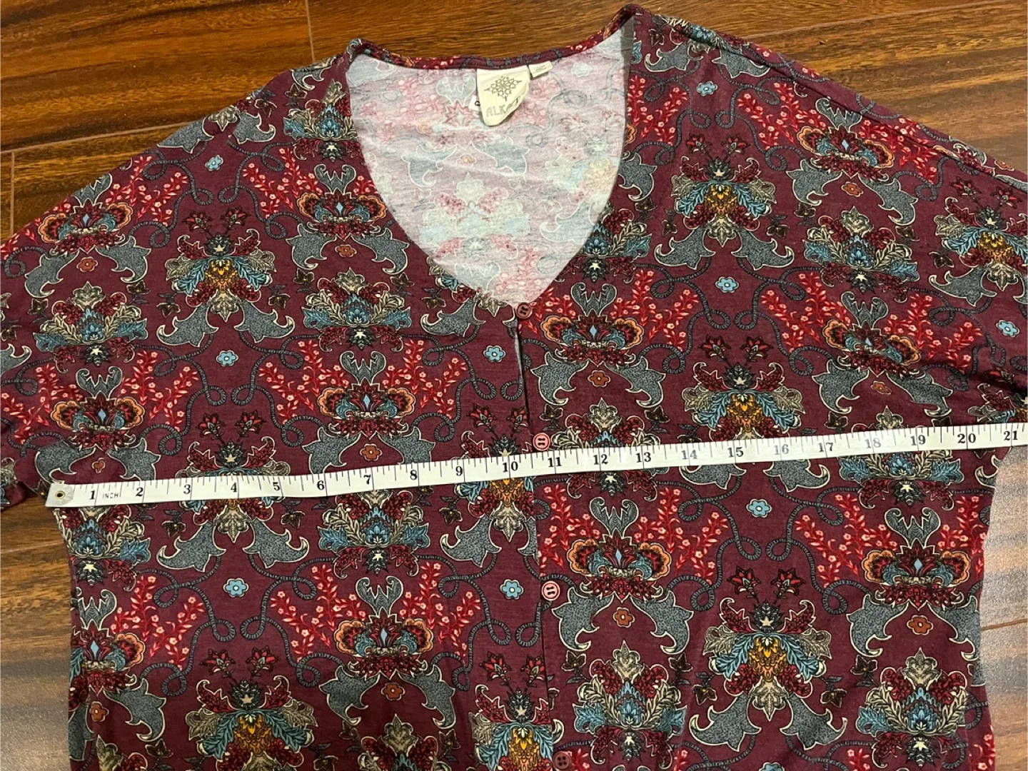 Alkamy womens medium paisley long sleeve burgundy tie front top image indicator(3)