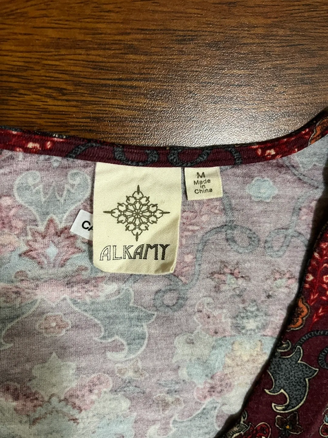 Alkamy womens medium paisley long sleeve burgundy tie front top image indicator(2)