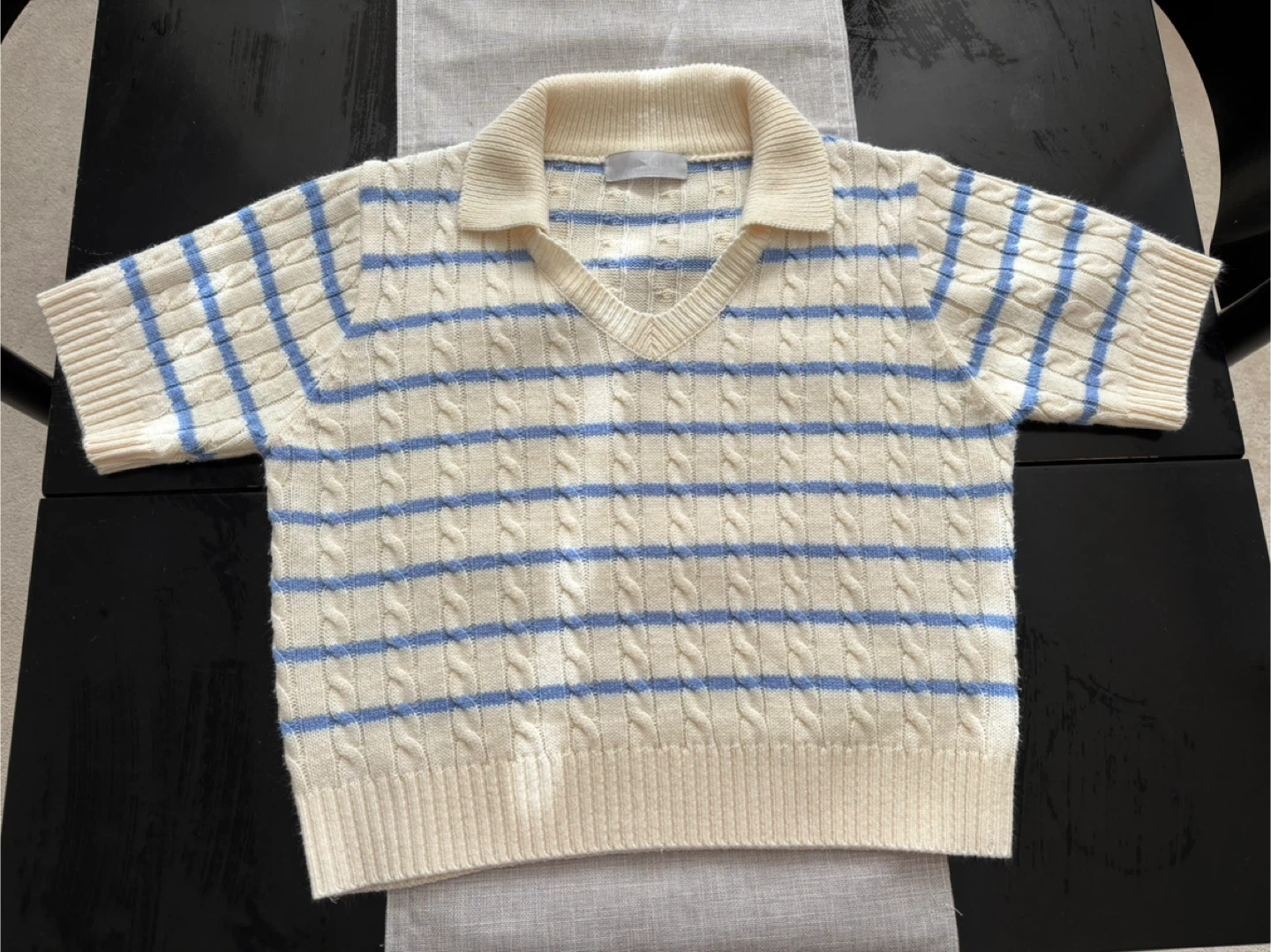 NANING9 Cream & Blue Striped Knit Top