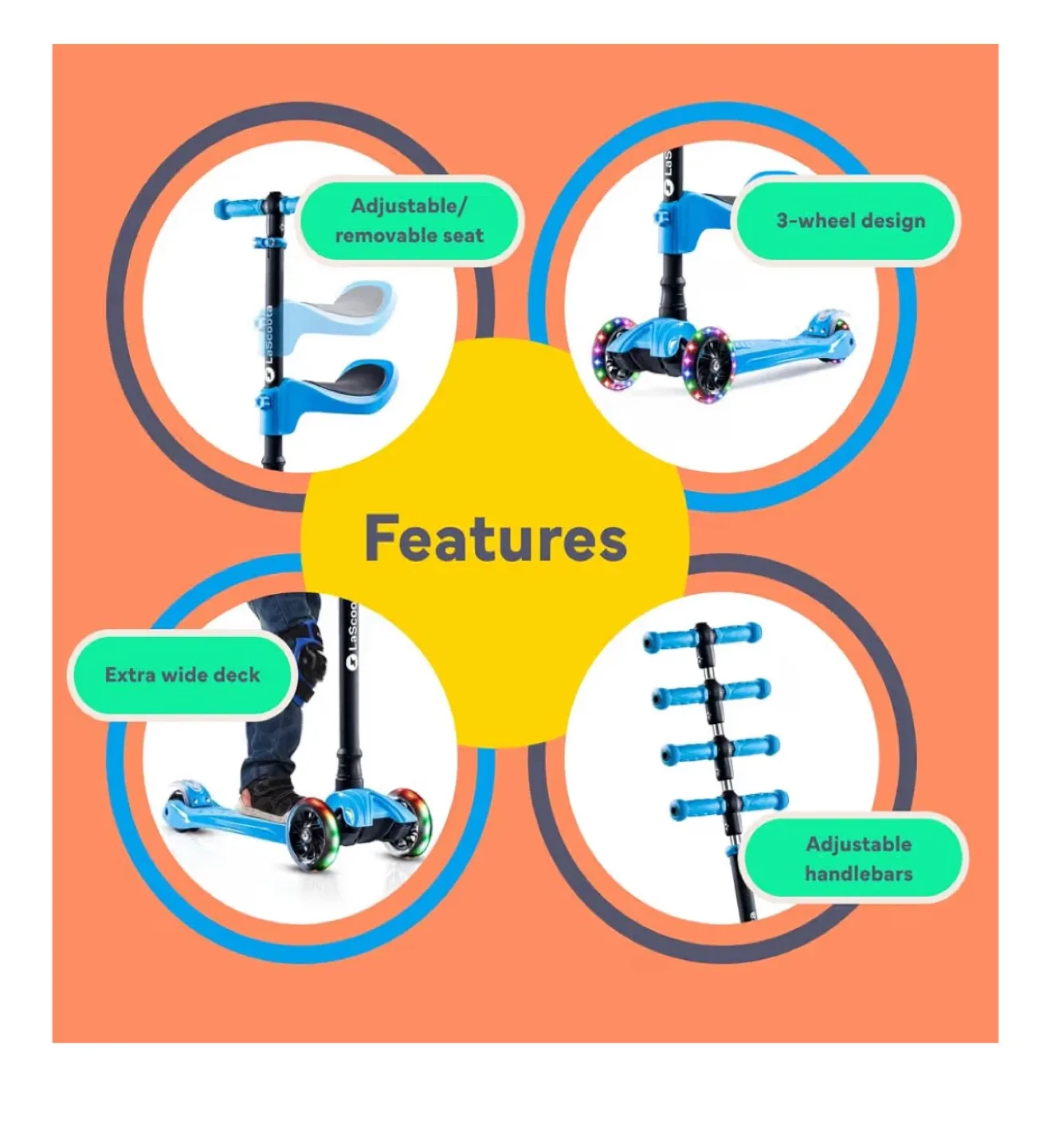 LaScoota Blue 2-in-1 Kick Scooter w/ Seat image indicator(2)