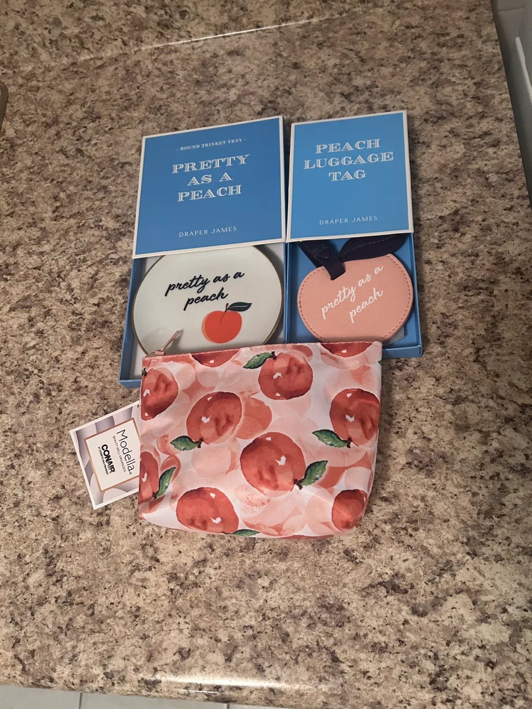🍑 Pretty as a Peach Set Trinket Tray + Luggage Tag + Makeup Bag