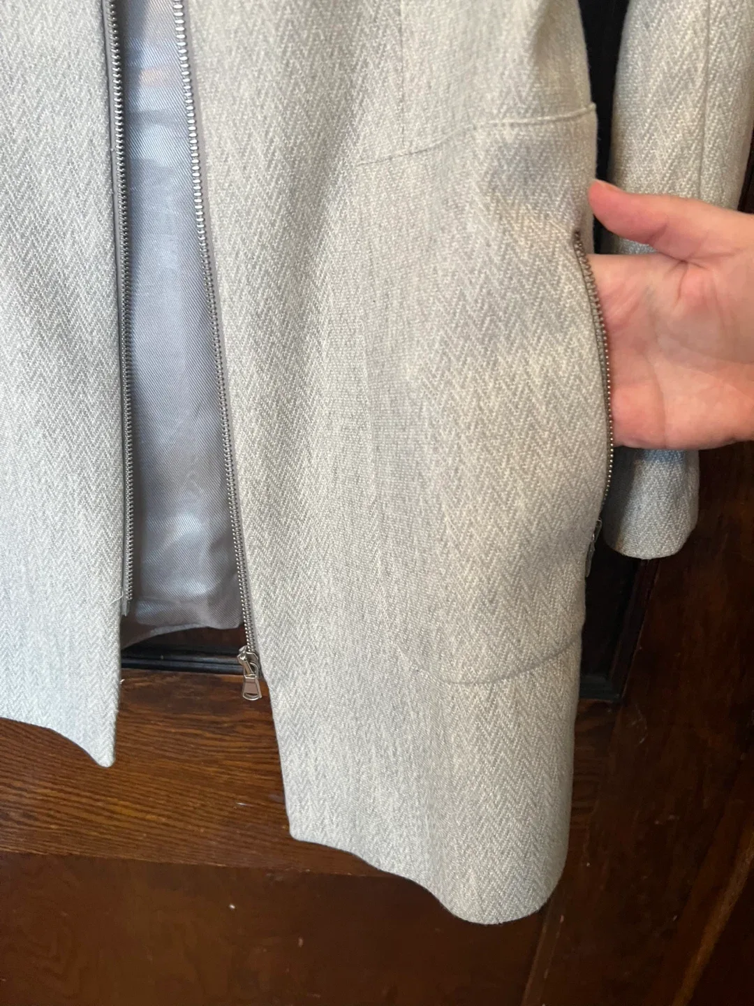 Zara light grey white Coat Blazer - Size S image indicator(5)