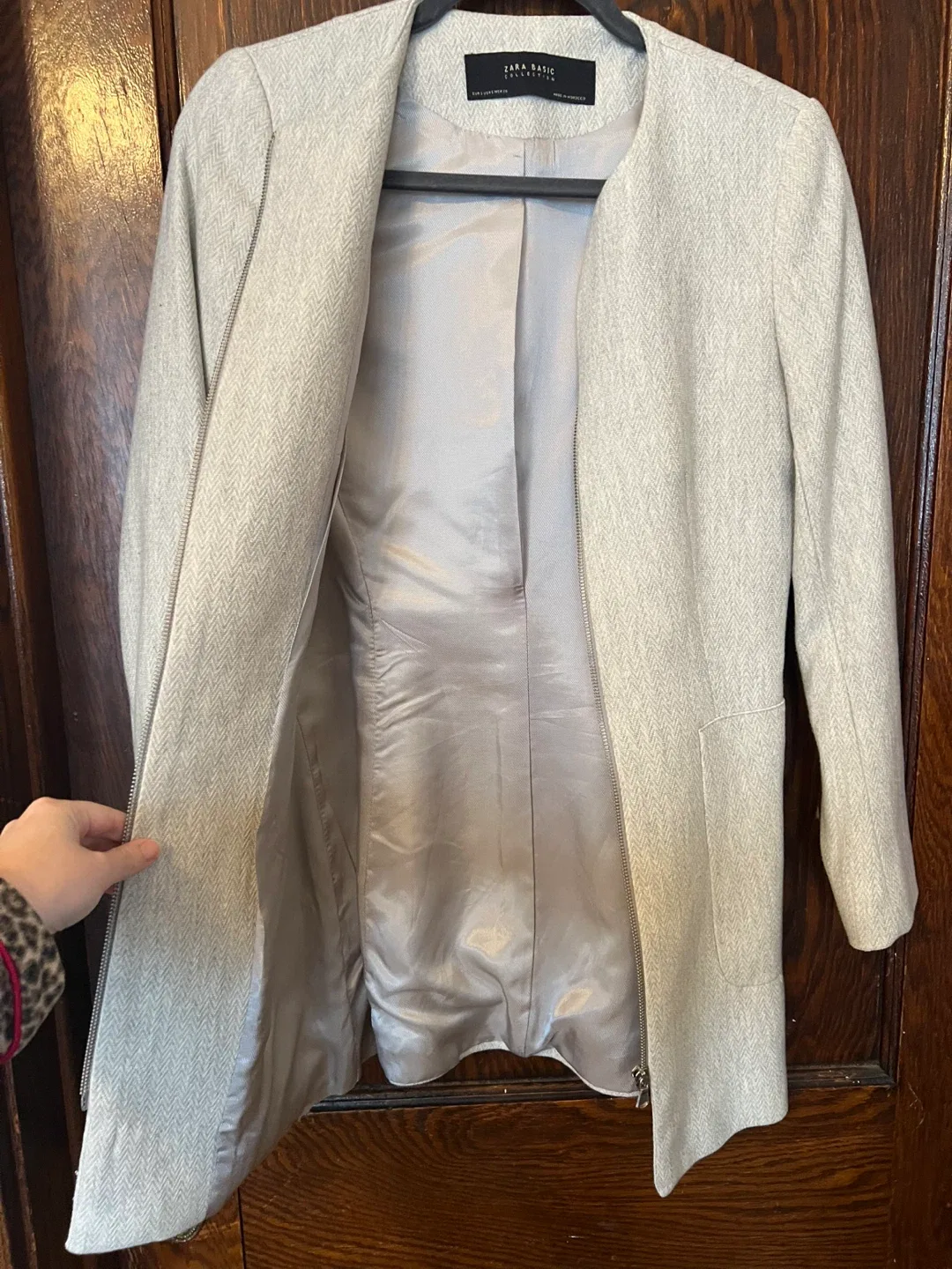 Zara light grey white Coat Blazer - Size S image indicator(4)