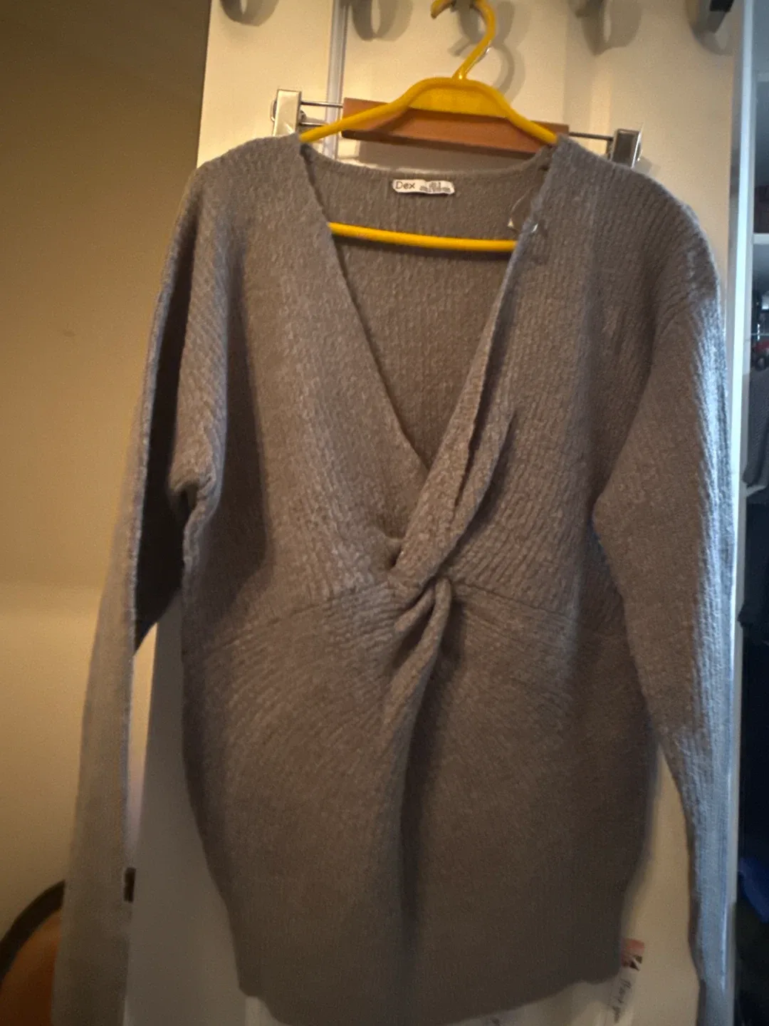 Dex Grey Knit Twist Front Sweater