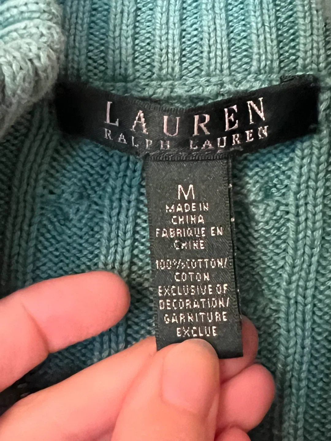 Ralph Lauren turquoise Cable Knit Zip Up Sweater - M image indicator(4)