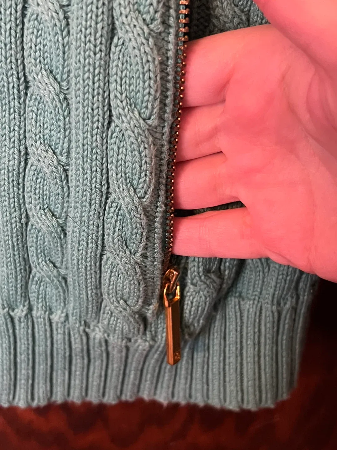 Ralph Lauren turquoise Cable Knit Zip Up Sweater - M image indicator(5)